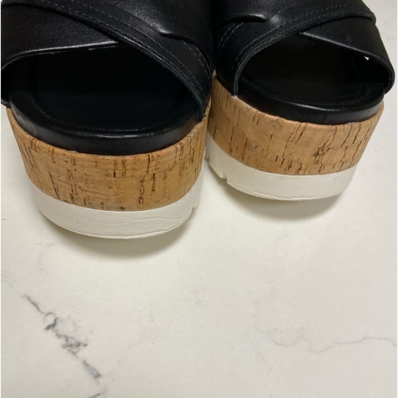 Franco Sarto Women’s Ankle Strap Cork Black Leather Sandals - 7M L-FAE - Picture 7 of 16